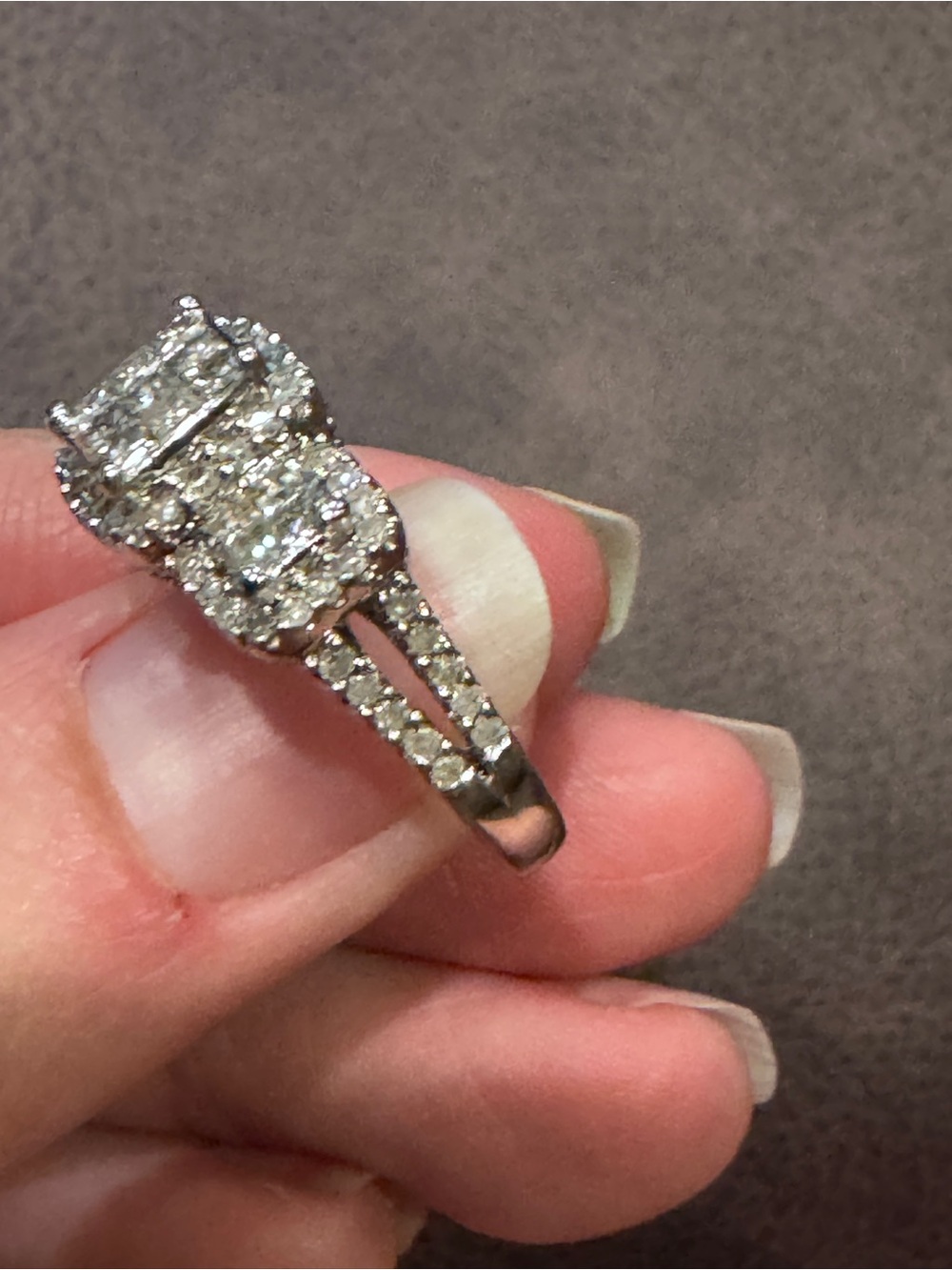 10K White Gold Natural Diamond Princess Cluster Halo Engagement - Picture 8 of 16